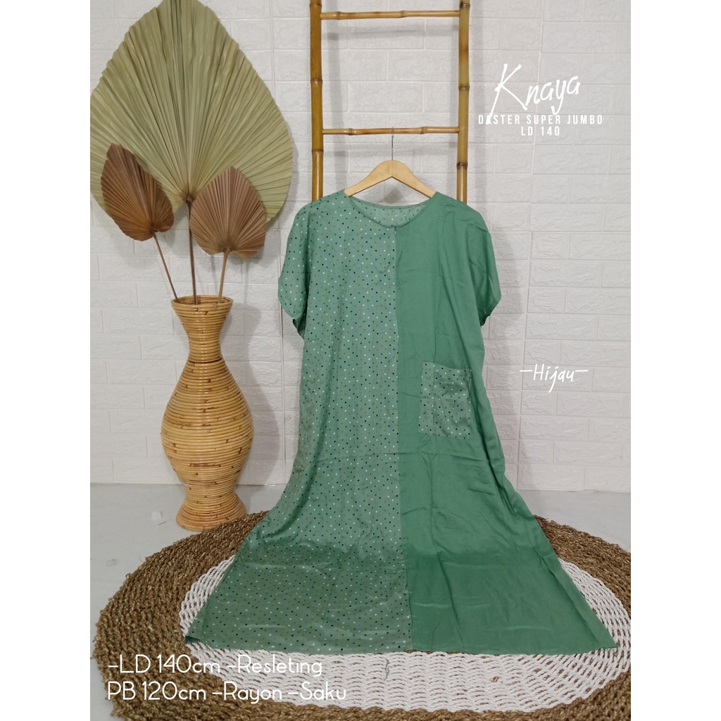 LD 140cm Daster Super Jumbo (42 Motif) (Part 2) dan  Daster Kaftan Viral LD 150cm Ruffle Big Size-Kanaya Hijau