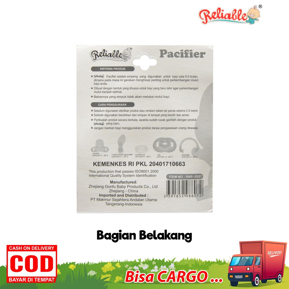 Reliable Pacifier Karakter (8807) Usia 4-8 Bulan / Empeng Bayi Silicone Karakter