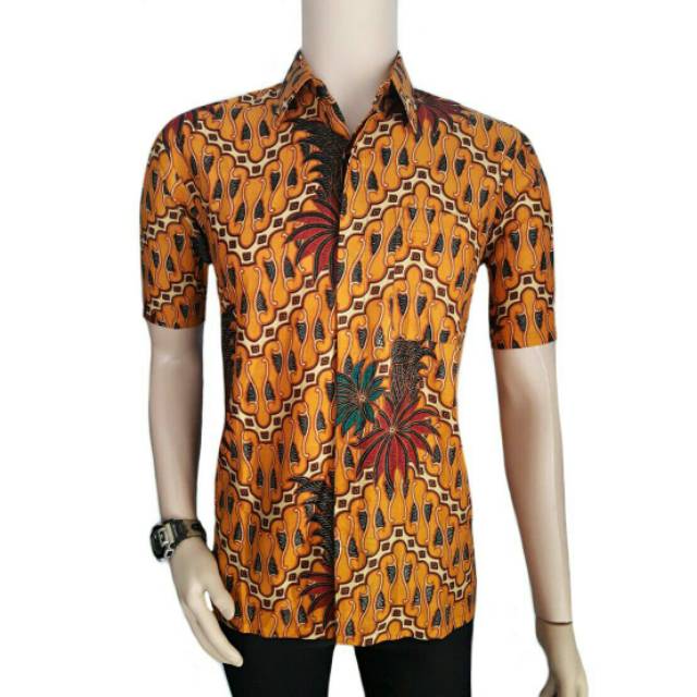 Risna Batik HRB026 kenongo kemeja hem pendek padi pekalongan M L XL MURAH KEREN bati pria wajik biru