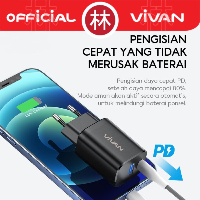 Vivan Power Super 30 3A Dual Port QC3.0 + PD3.0 With Cable Type-C 3A