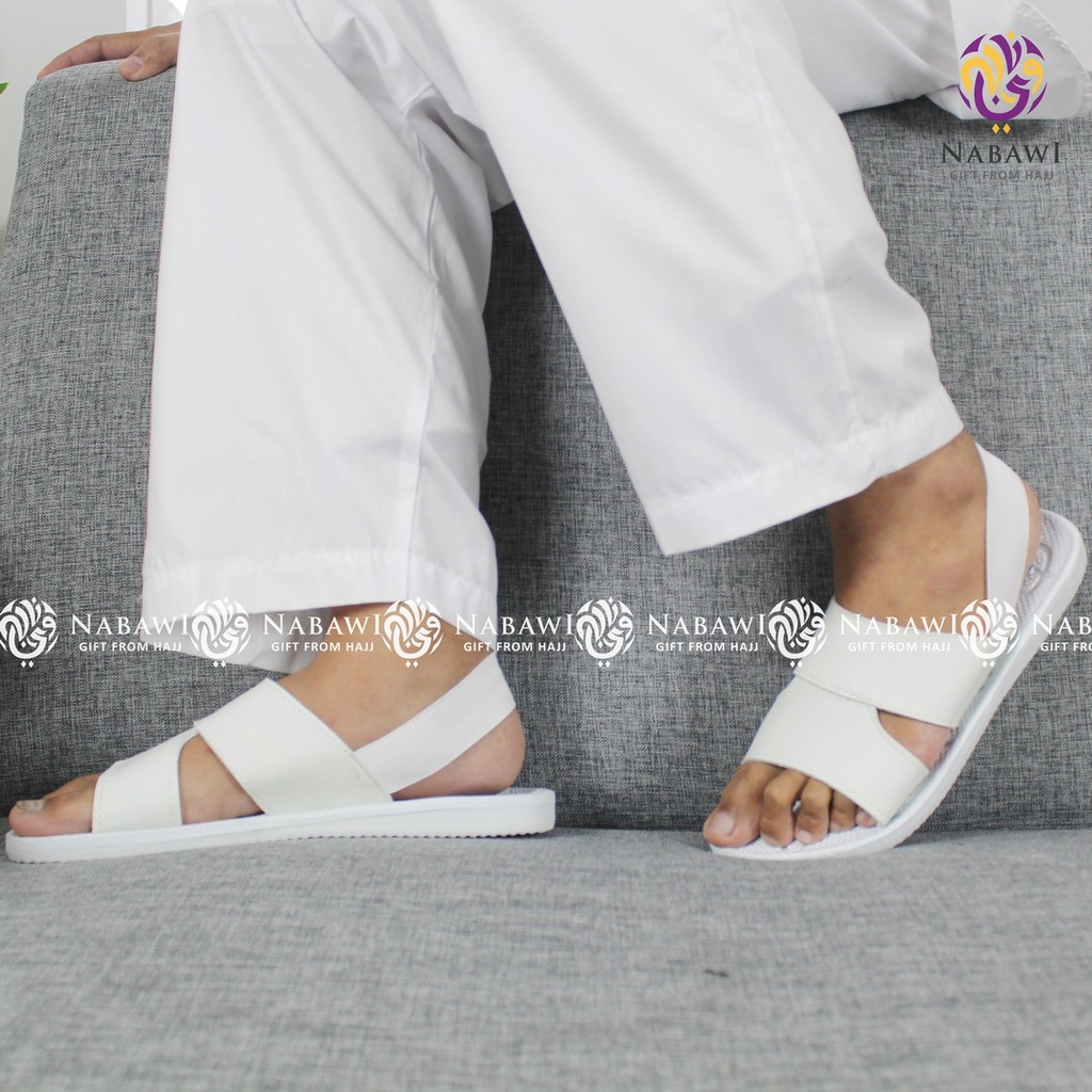 Jual Sepatu Sandal Slop Haji Umroh Pria Spon Putih Polos Karet