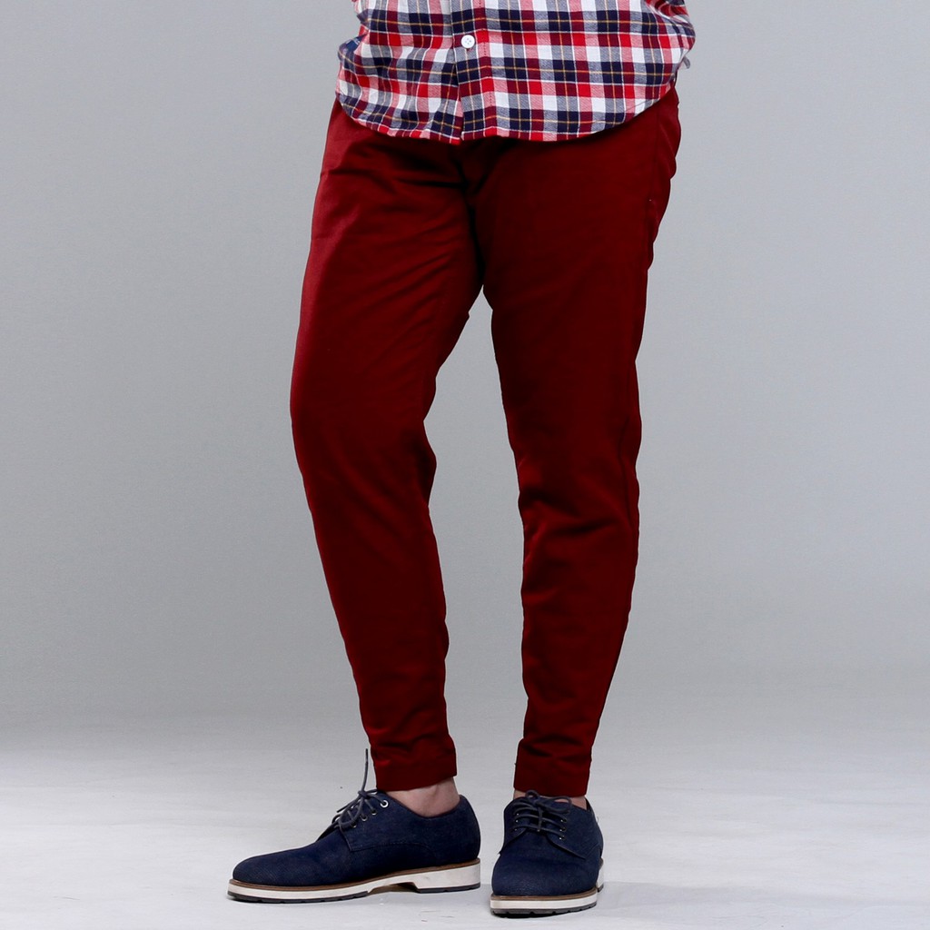 Celana Panjang Pria Skinny Chino Celana Pinggang Karet Ankle Pants Celana Bahan Pria Chino Slim Fit 