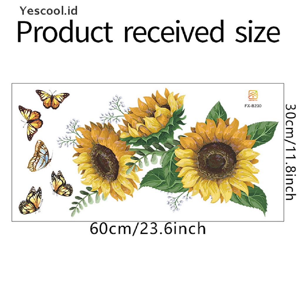 【Yescool】 Sunflower Wall Sticker Kitchen Waterproof Decals  For Bedroom Home Decoration .