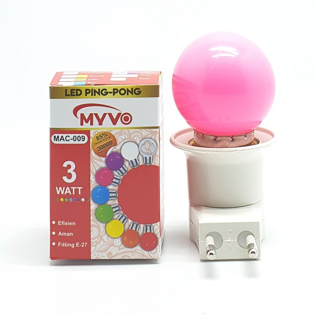 Myvo Pink Lampu Led Ping Pong 3W E27 Warna Pink + Linux Fiting Colok Switch / LAMPU TIDUR