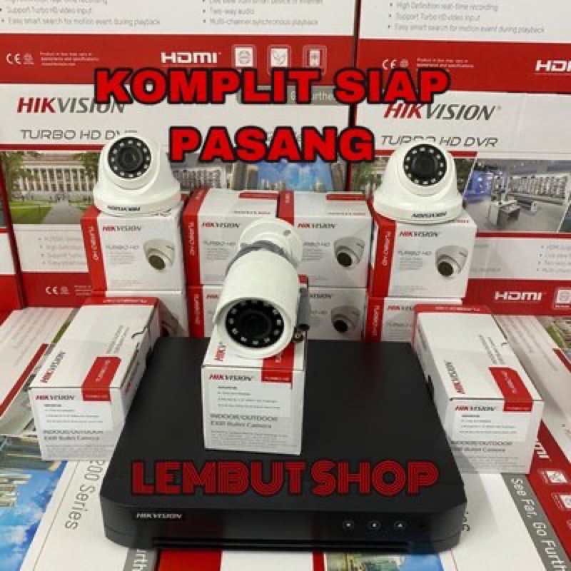 PAKET KAMERA CCTV HIKVISION 3 KAMERA 2MP 1080P FULL HD DVR 4 CHANNEL HIKVISION KOMPLIT TINGGAL