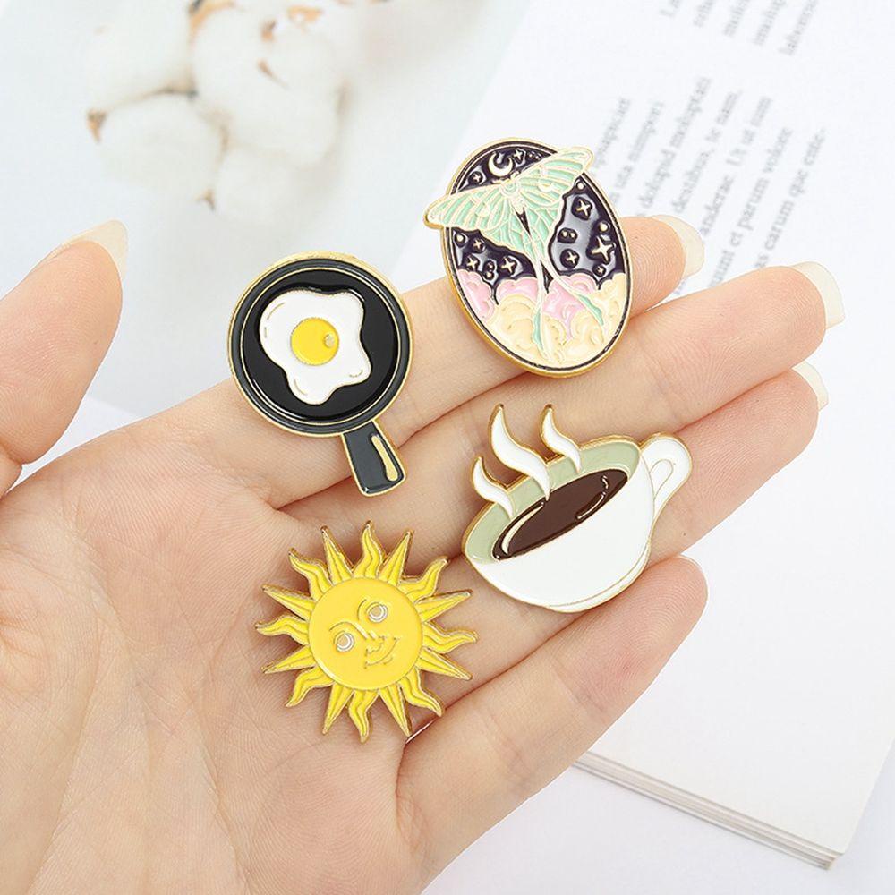 Bros Nanas Jam Logam Goreng Telur Kopi Kreatif Dinosaurus Brooch