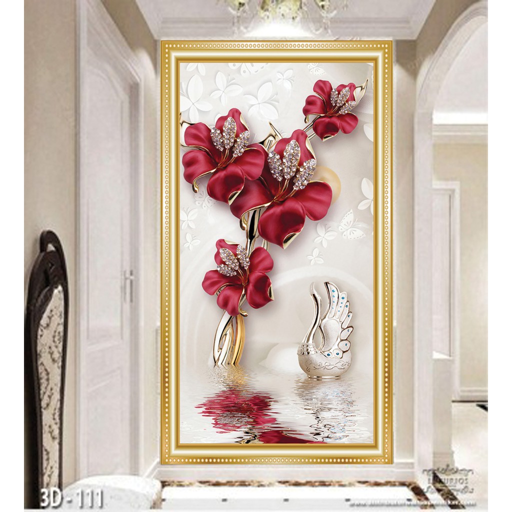 Download Wallpaper 3d Custom Dinding Frame Elegant Motif Bunga Merah Cantik Shopee Indonesia