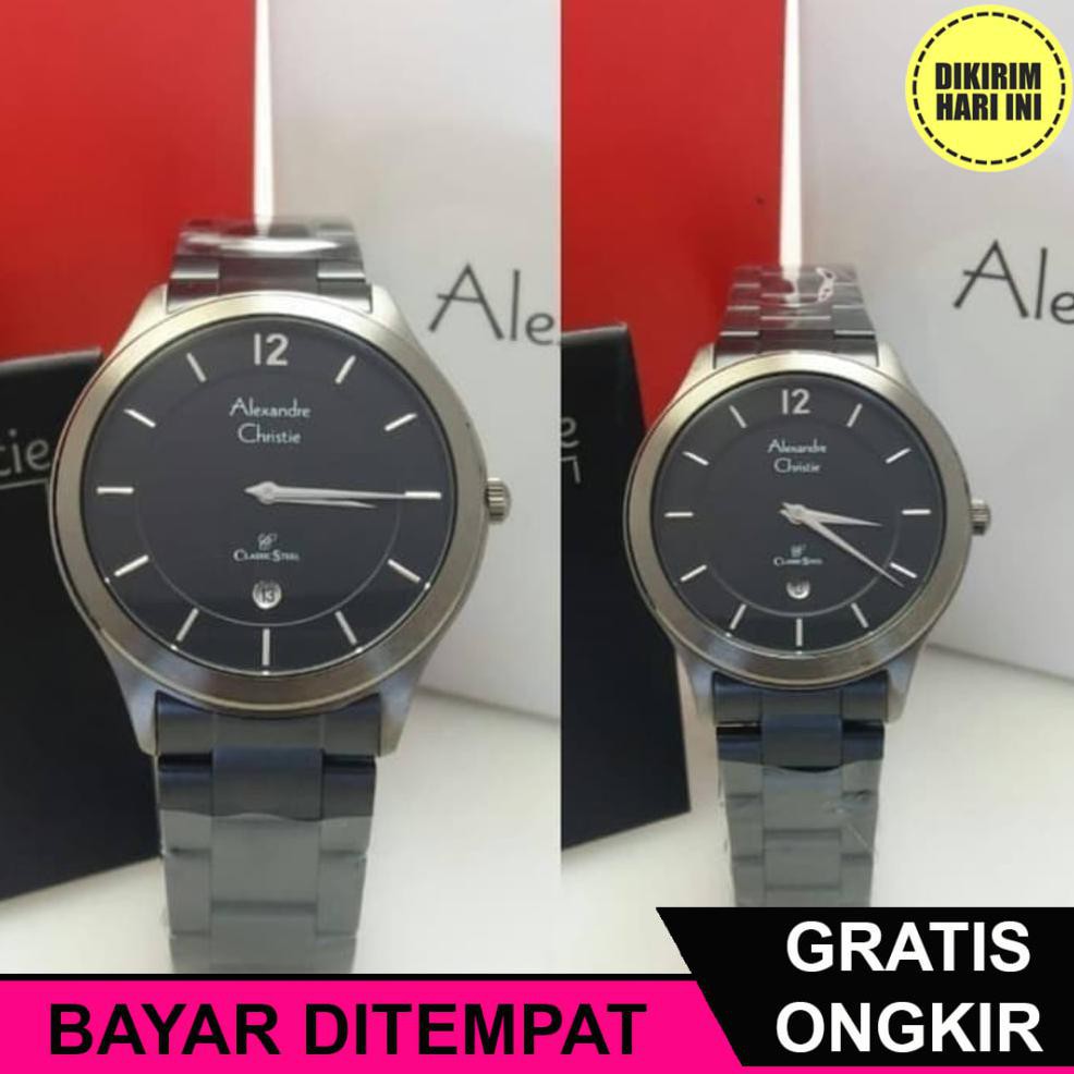 (BAYAR DITEMPAT) OE4239 JAM TANGAN PASANGAN ALEXANDRE CHRISTIE ORIGINAL AC 8623 MD LD BLACK GREY