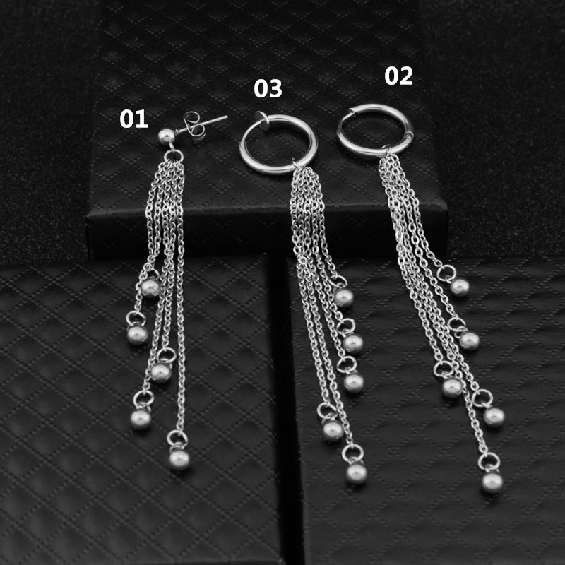 [Bayar Di Tempat]1 Pc BTS Long Fringed beads Earring Kim Tae Hyung Ear Clip Earring