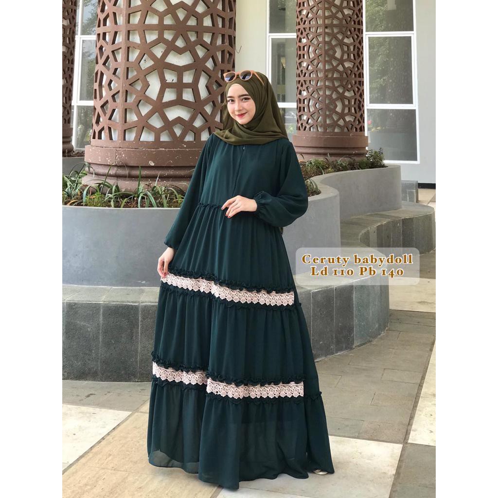 Gamis Ceruty Renda Kriwil / Gamis Saja / Gamis Terbaru 2021 / Gamis Terlaris Ceruty