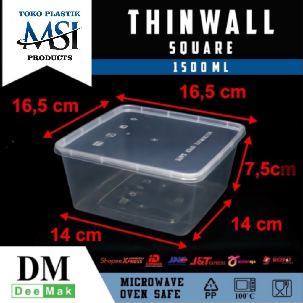 Thinwall DM 1500ml-2000ml-3000ml SQ/Thinwall Square/ Food Container Slime- Dessert Box (Ecer) | Harga diatas adalah harga per Lbr (Tempat Makan + Tutup) |