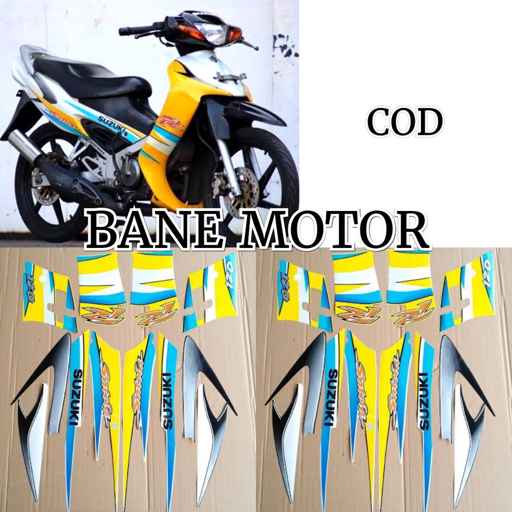 JANGAN DITAWAR - stiker motor Satria hiu kuning putih - list body stiker body Suzuki Satria hiu