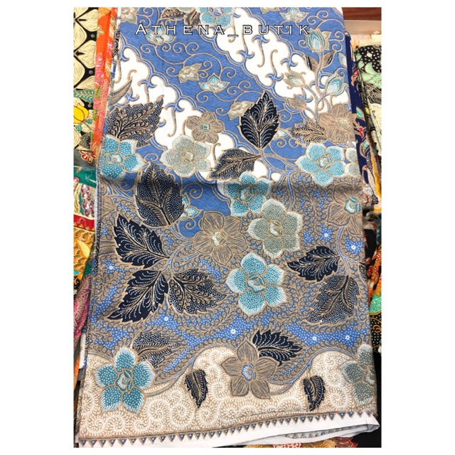 Batik Dolbi Dolby Doby Dolbi Dobby Kain Bahan Rok Bawahan Seragam Set Kebaya Biru Muda Bunga Hokokai