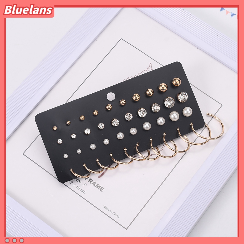 40pcs / Lembar Anting Stud Bentuk Bulat Aksen Mutiara Tiruan Bahan Cubic Zirconia Untuk Wanita