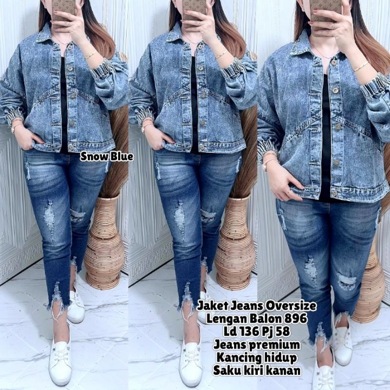 Jacket Jeans Wanita lengan Balon 896 detail pict