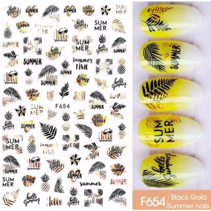 NAIL STICKER SUMMER BLACK WHITE GOLD LINER STIKER / KUKU MUSIM/ NAIL ART