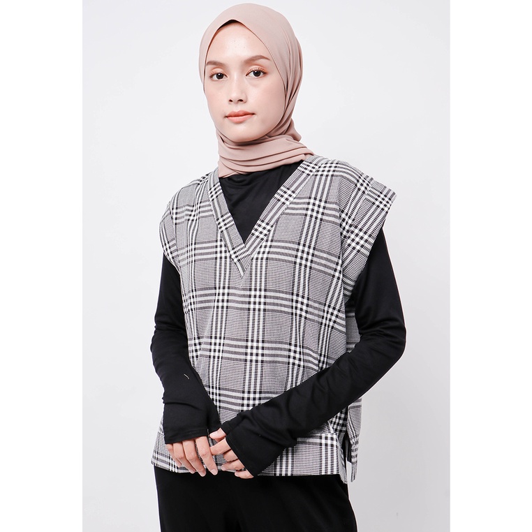 Baju Kemeja Rompi Vest Wanita Kekinian Korea Flanel Motif Nade Japan FTA74 Rompi Outer Wanita Vest L