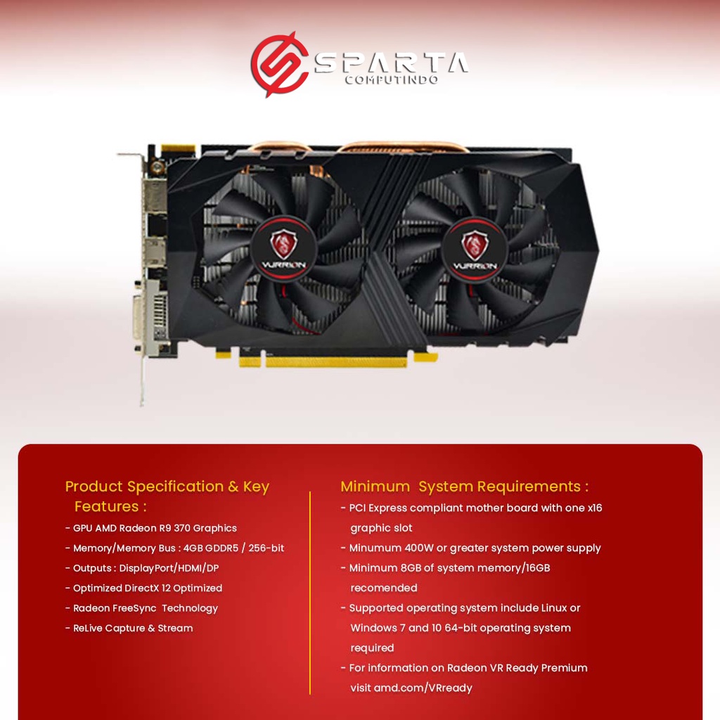 VGA Card AMD Radeon R9 370 4GB GDDR5 256 Bit Vurrion New Garansi Resmi