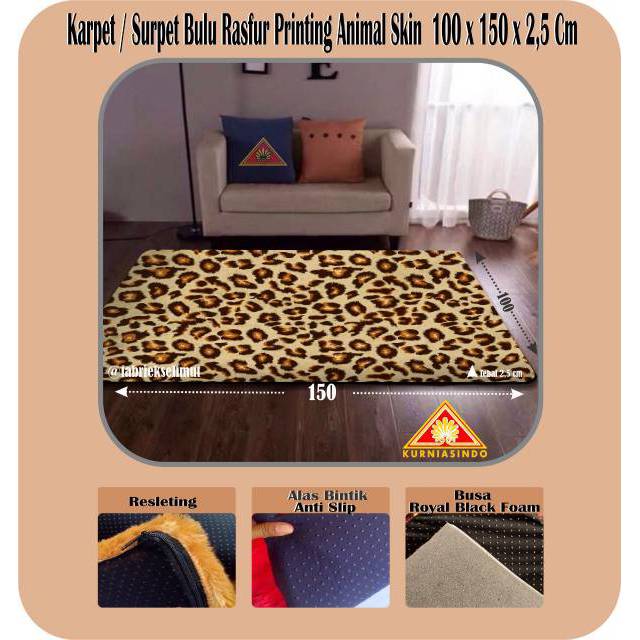 Karpet / Surpet Bulu Rasfur Printing Motif Macan Tutul uk 100x150x2 cm