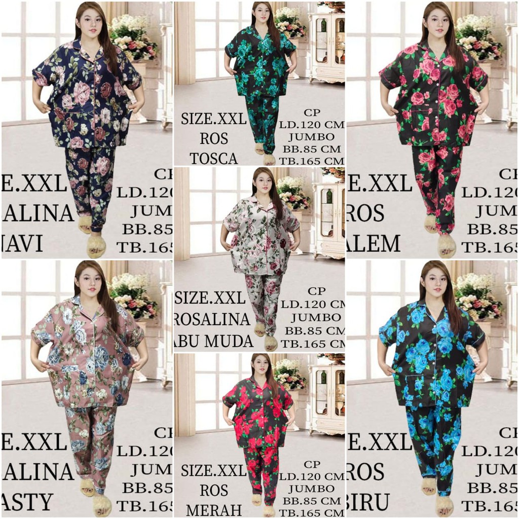 ISANNY PIYAMA SET SIZE XXL BUNGA ROS/BUNGA ROSALINA/READY