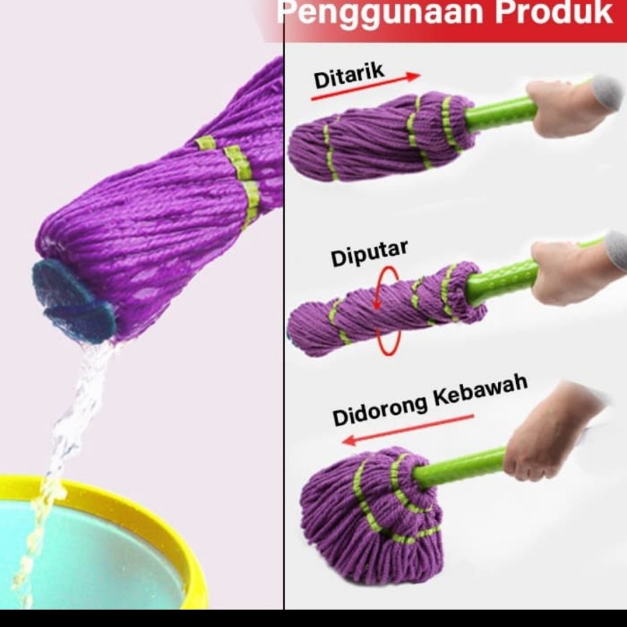 Alat Pel Lantai Otomatis Putar / Twist Mop Serbaguna Perlengkapan Kebersihan Rumah Tangga Dapur Kain