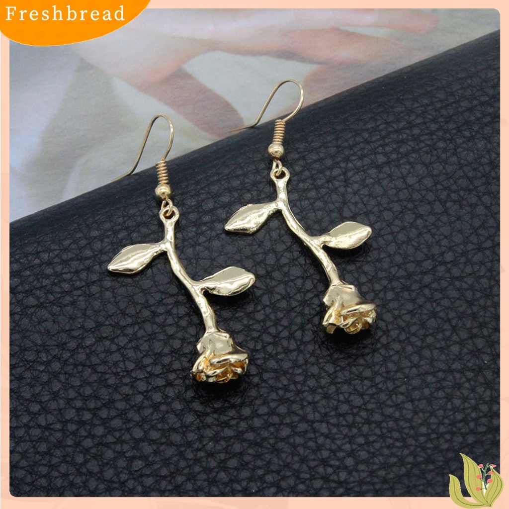 Terlaris Vintage Rose Flower Leaf Dangle Hook Earrings Leaf Ear Stud  for Women Girl