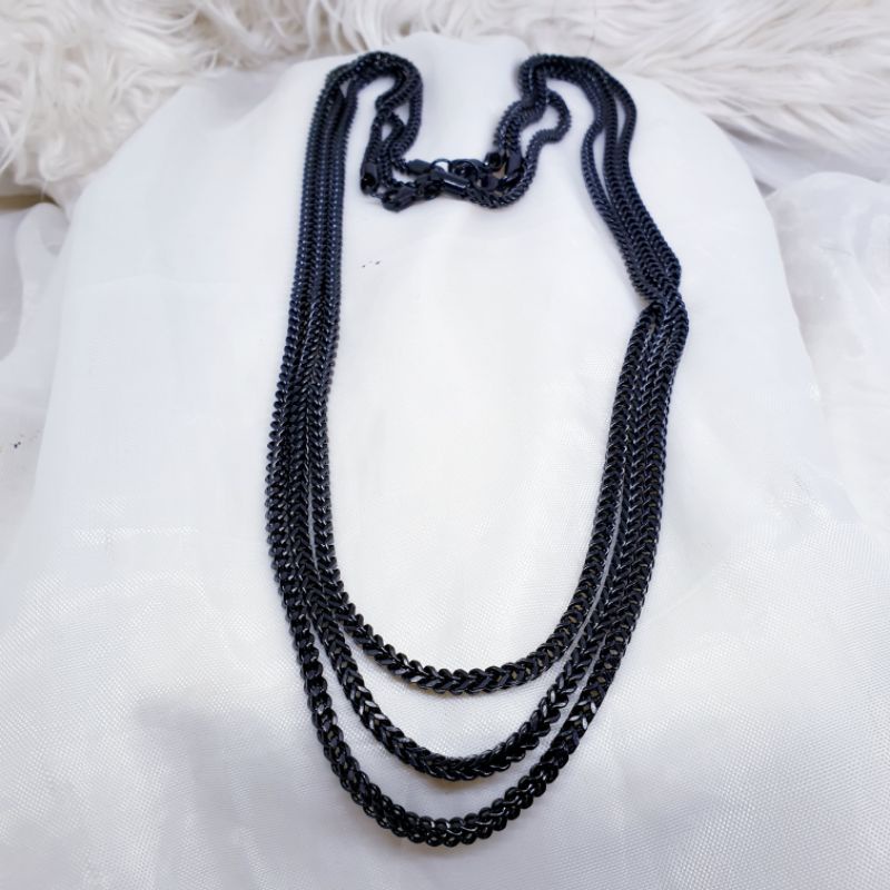 kalung titanium asli black stell 60Cm anti karat