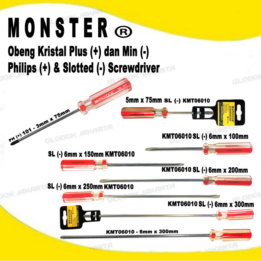 Obeng Plus Min Magnet Kristal Philips Screwdriver MONSTER