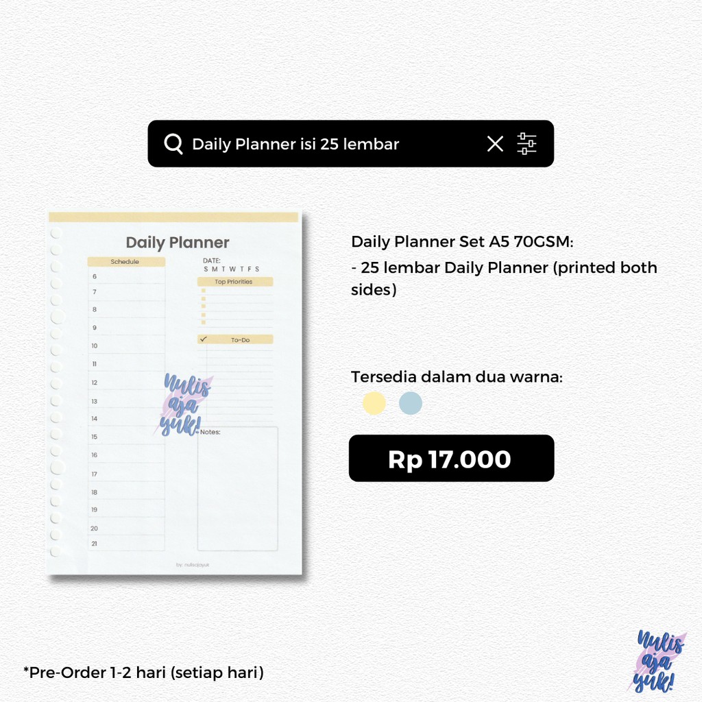 

Daily Planner Set A5 70 GSM by Nulisajayuk (isi 25 lembar)