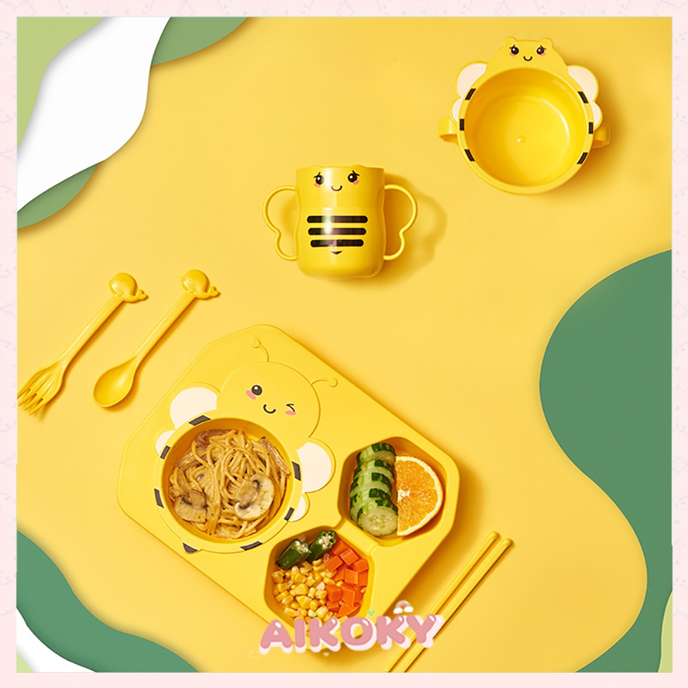 Aikoky Piring Makan Anak 4 in 1 Karakter Lucu / Peralatan Makan Anak / Baby Feeding Set Bpa Free