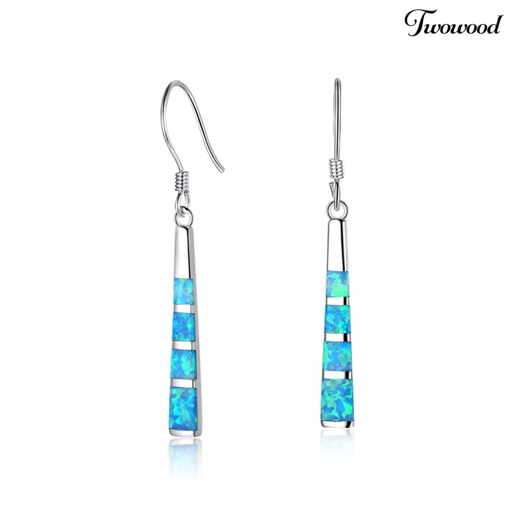 Twowood 1 Pair Hook Earrings Trapezoid Pendant Blue Faux Stone Women Shiny All Match Lightweight Dangle Earrings for Dating