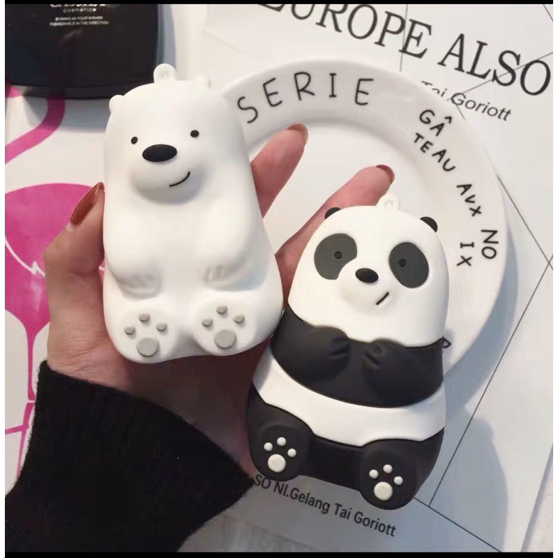 Powerbank 3D Bare Bears Power Bank Karakter Motif Kartun 8800 MaH White Brown Panda Free Kabel Data