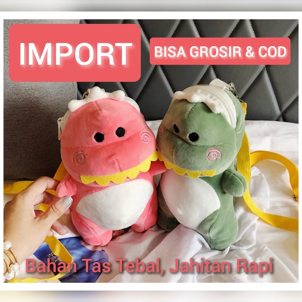 Tas Dino Tas Boneka Motif Dinosaurus Tas Selempang Bahu Kartun Dinosaurus/Tas Dinosaurus Boneka Selempang Dino Import / Tas Dino Bahan Plush Bentuk Kartun Dinosaurus Gaya Korea [KIRIM DARI JAKARTA]