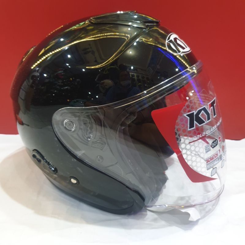 Helm KYT half face Kyoto Solid-Hitam kilat