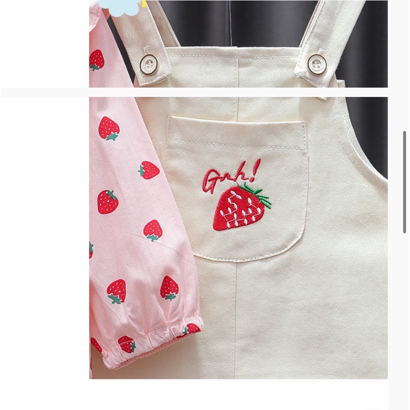 【Happy Baby】0-4Tahun QZ-12 Dress Anak Perempuan Motif Strawberry Lengan Panjang Bertali Fashion Anak