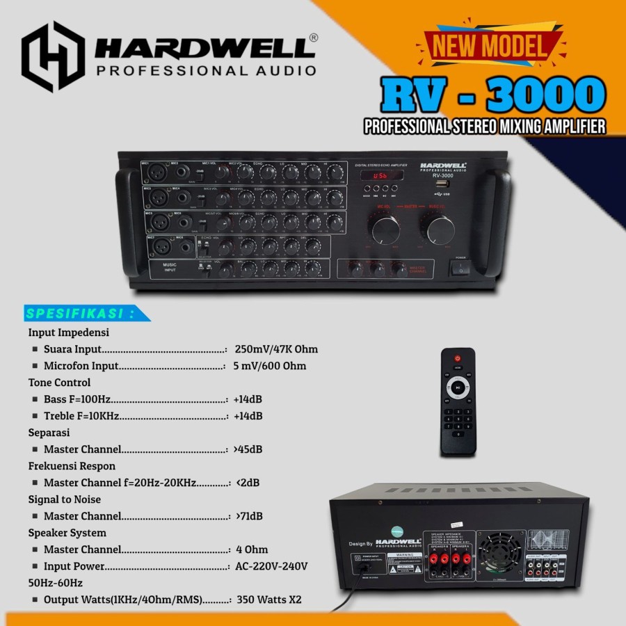 Amplifier Audio HARDWELL RV 3000 RV3000 750Watt Original Power Amplifier Karaoke Hardwell RV 3000 Original