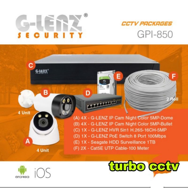 PAKET CCTV GLENZ 5MP NIGHT COLOR HI RESOLUTION  + AUDIO - GPI850