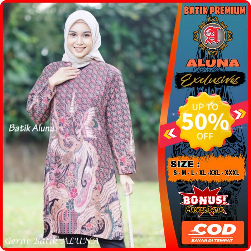 Baju Batik Solo Danar Hadi Original Tunik Wanita Lengan Panjang Pakaian Tradisional Premium Full Tri