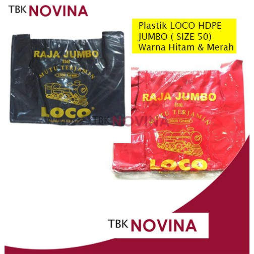 KANTONG PLASTIK LOCO HITAM MERAH TEBAL HD PE JUMBO SIZE 50