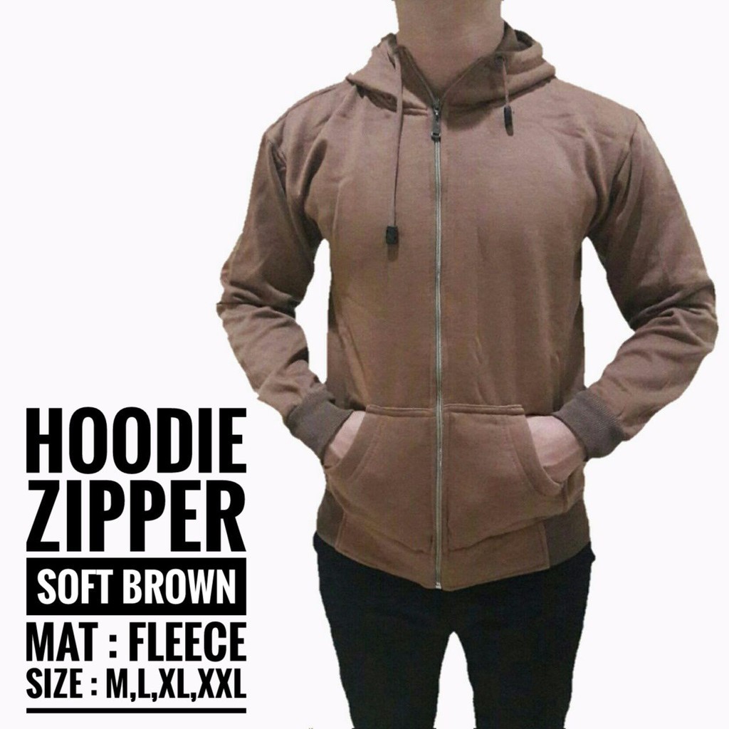 JAKET POLOS PRIA COWOK HOODIE SLETING COKLAT MUDA KEREN CASUAL   keren