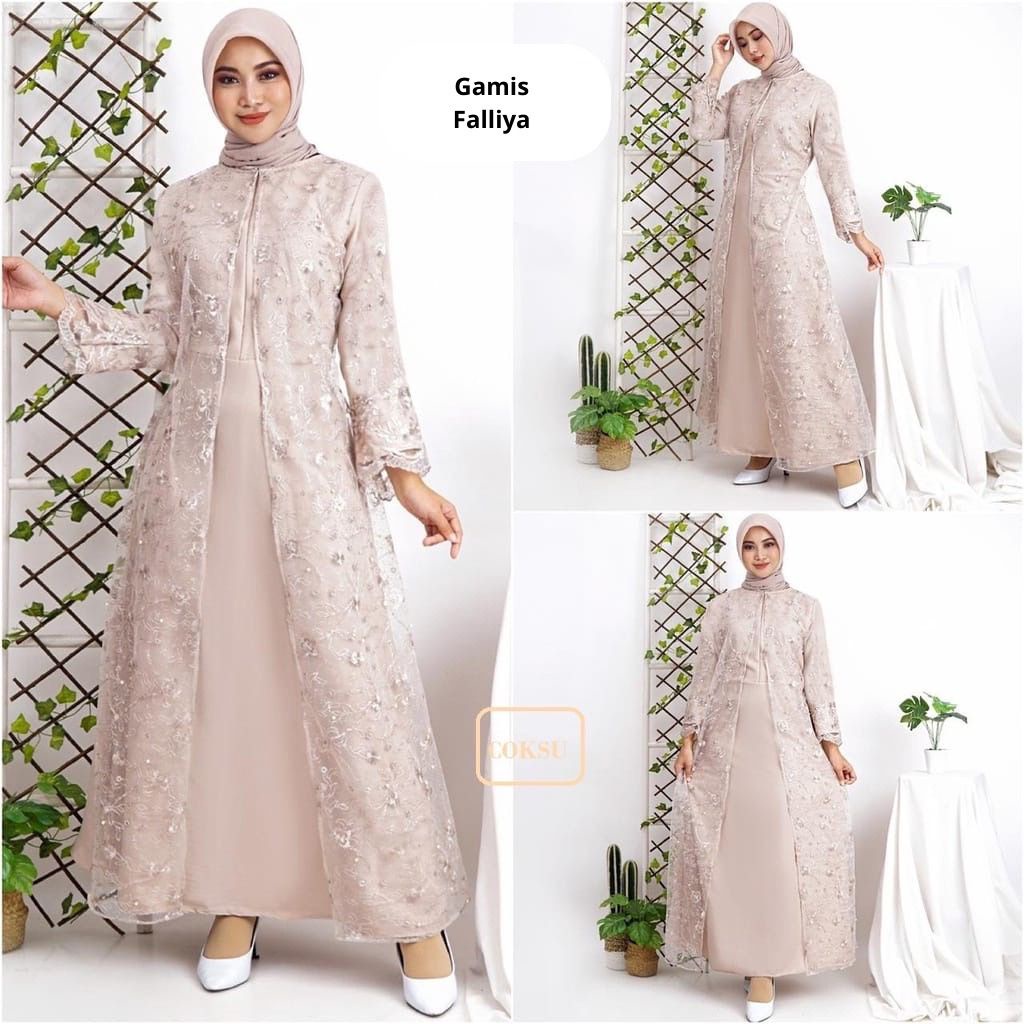 (New Product) Gamis Busui Falleya /  Gamis Maxi Brukat / Size S-M,L,XL, XXL / Fashion Wanita Muslim / Dress Seragam Kondangan