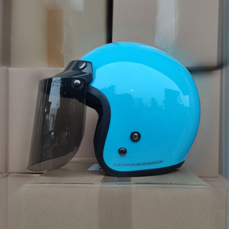 Helm Bogo Solid Toska Blue Bisa untuk Cewek Cowok Couple Murah Terlaris