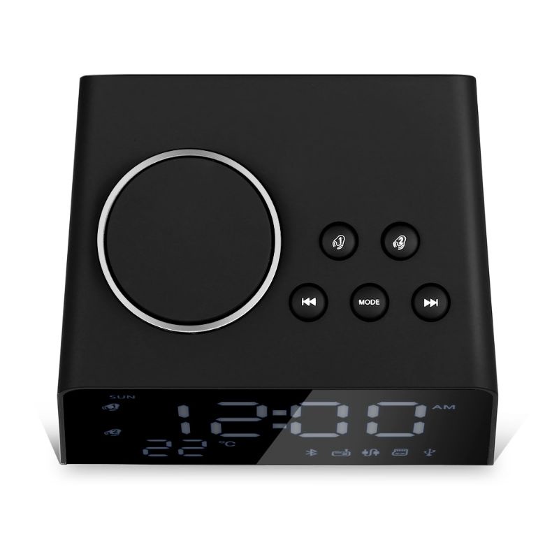 Jam Meja Bluetooth Speaker Alarm Clock FM Radio Dual USB Charge TF Card - Black