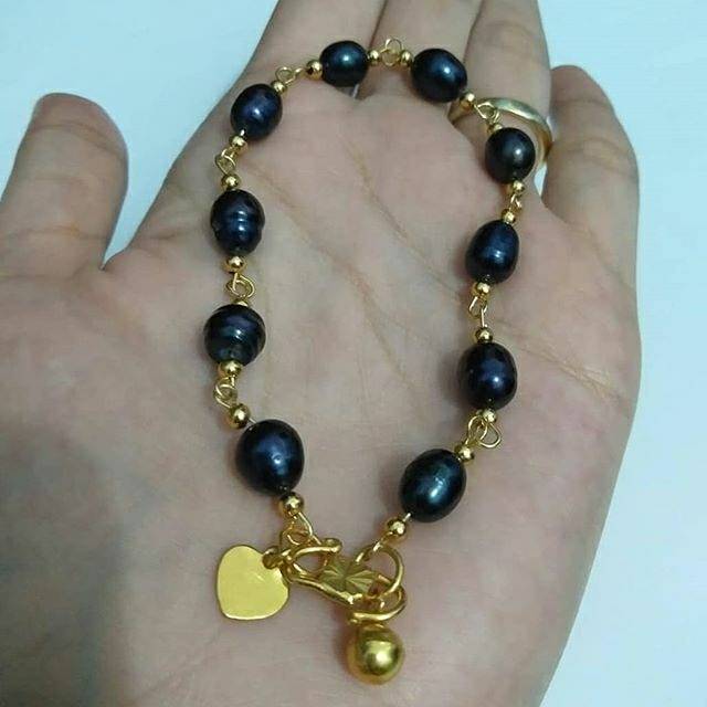 Gelang mutiara air tawar hitam dongker