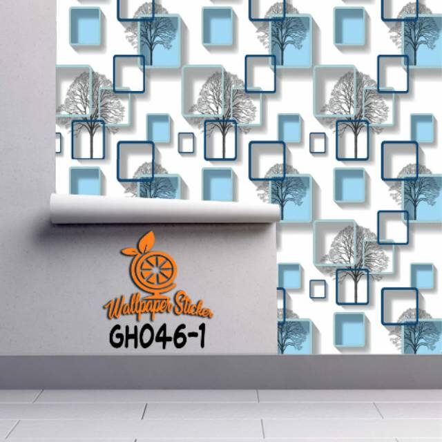 WALLPAPER DINDING 3D SQUARE BIRU | Wallpaper Sticker Dinding 45cm x 10m