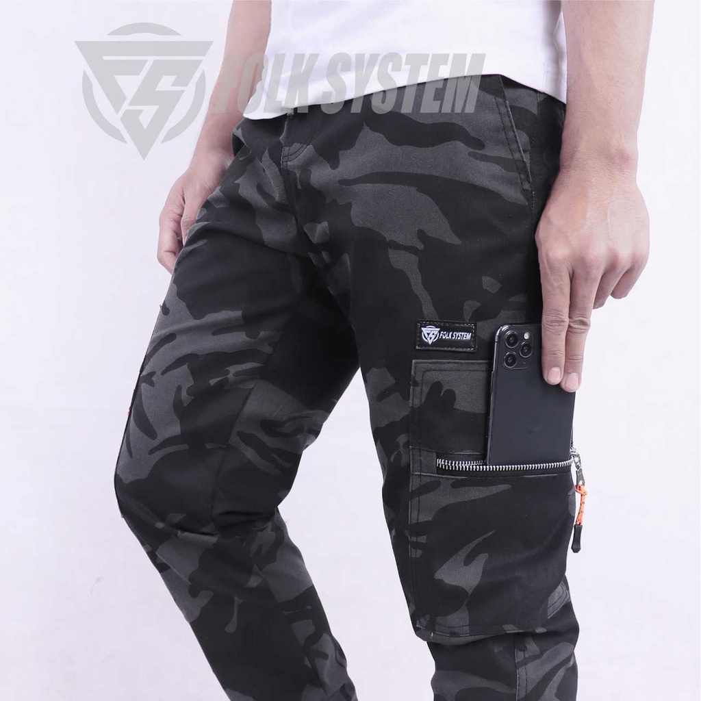 Celana Panjang Chino Jogger Cargo Pria WL Camo Folksystem