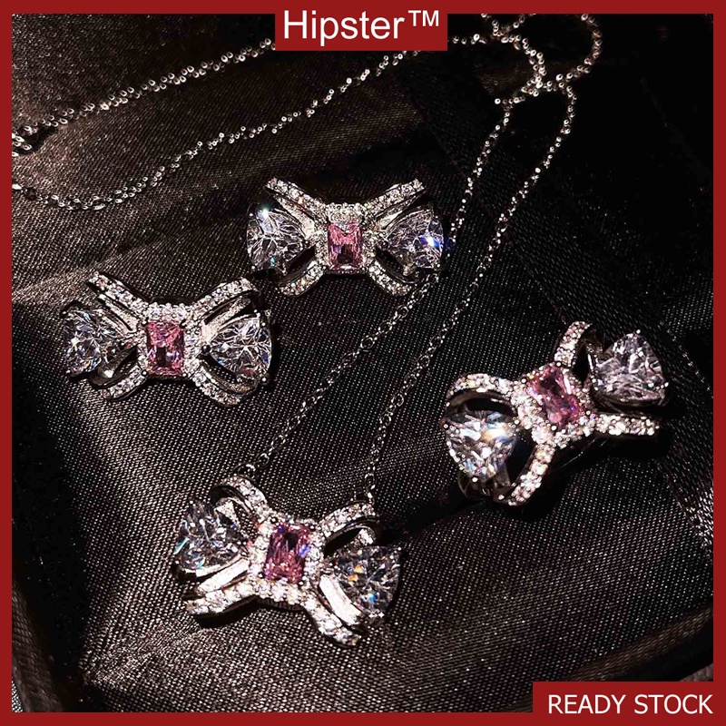 INS Cold Style Diamond Bow Color Matching Jewelry Set