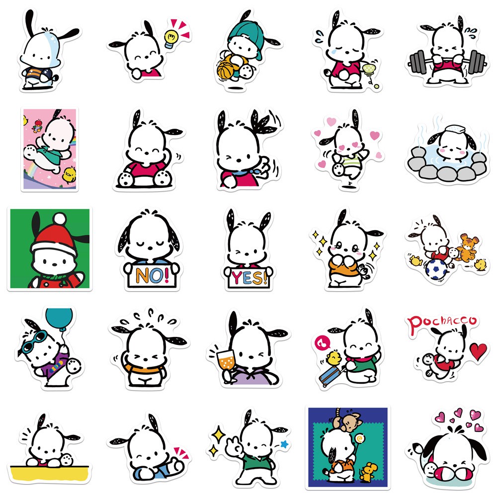 50PCS Cute Cartoon Pochacco Graffiti Sticker Color PVC Waterproof Helmet Computer Luggage Skateboard Stickers