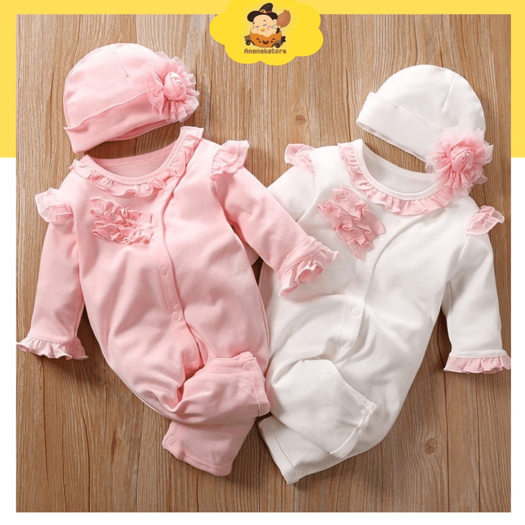 Baju bayi Perempuan 0-18 bulan pink &amp; putih renda / Jumper bayi Perempuan Baju baby