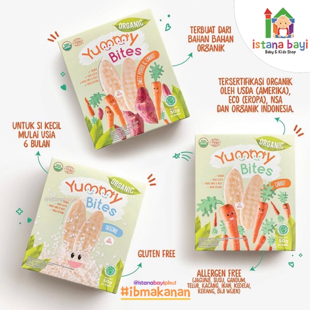 YUMMY BITES Organic Rice crackers 50 g - Makanan bayi organic